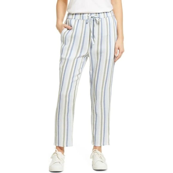 Caslon Striped Crop Pants Women’s Double Gauzy Cotton Super Soft Size 6 NWT - Picture 1 of 12
